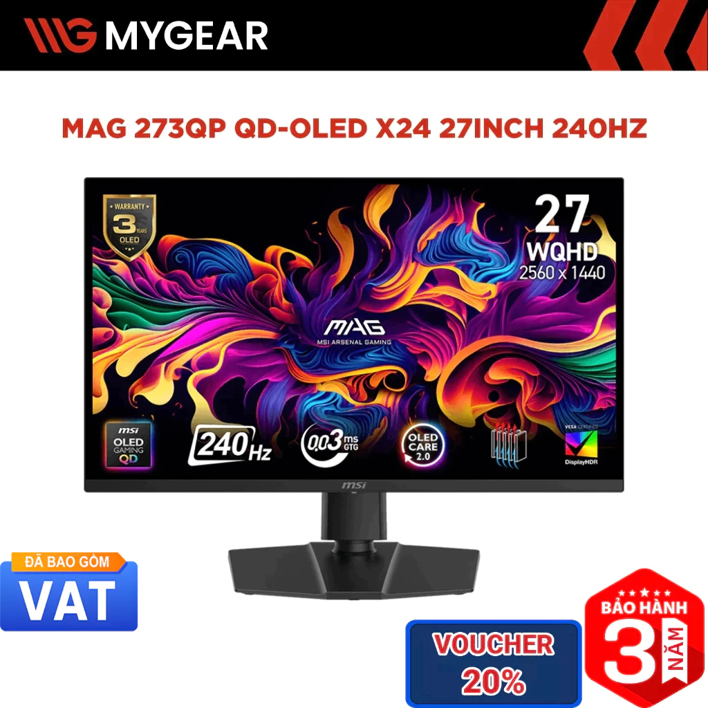 Màn hình Gaming MSI MAG 273QP QD-OLED X24 26.5 inch 2K QHD 240Hz 0.03ms QD-OLED