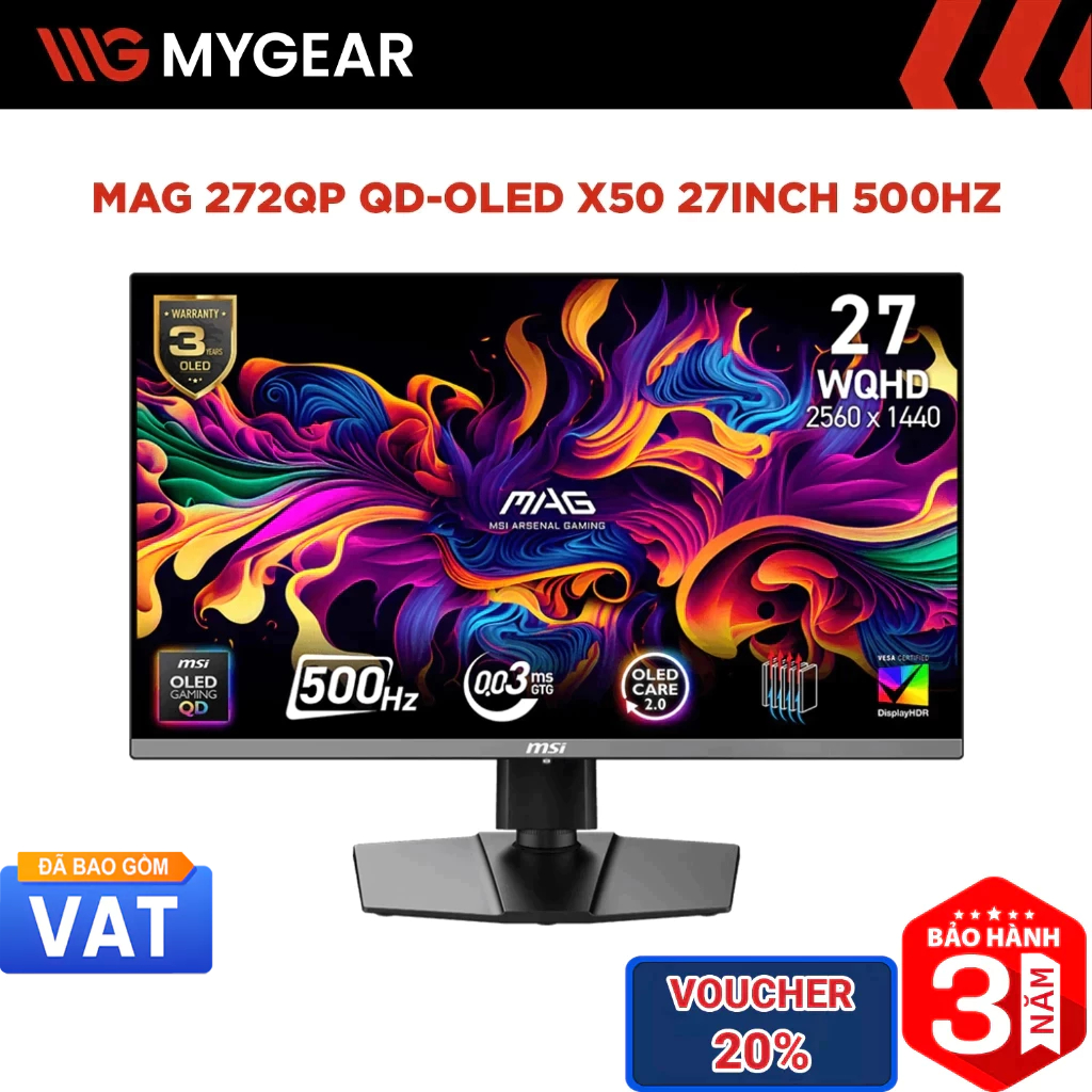 Màn hình Gaming MSI MAG 272QP QD-OLED X50 26.5 inch 2K QHD 500Hz 0.03ms QD-OLED