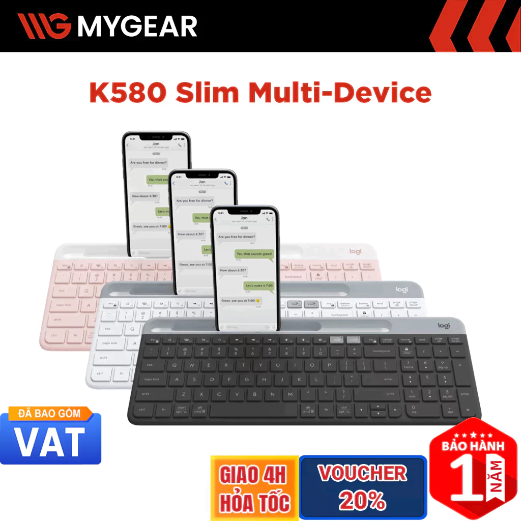Bàn phím không dây Logitech K580 Slim Multi-Device