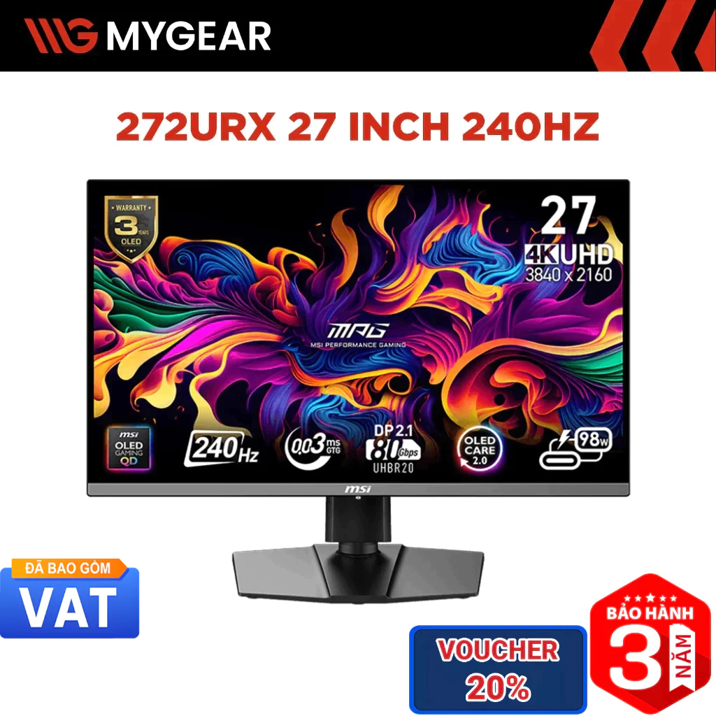 Màn hình Gaming MSI MPG 272URX QD-OLED 27 inch 4K UHD 240Hz 0.03ms QD-OLED