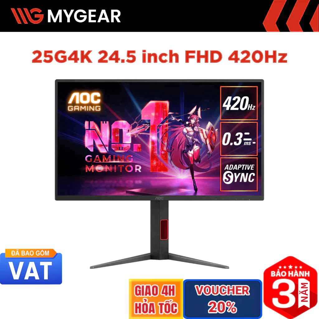 Màn hình Gaming AOC 25G4K 24.5 inch FHD 420Hz 0.3ms Fast IPS DisplayHDR 400