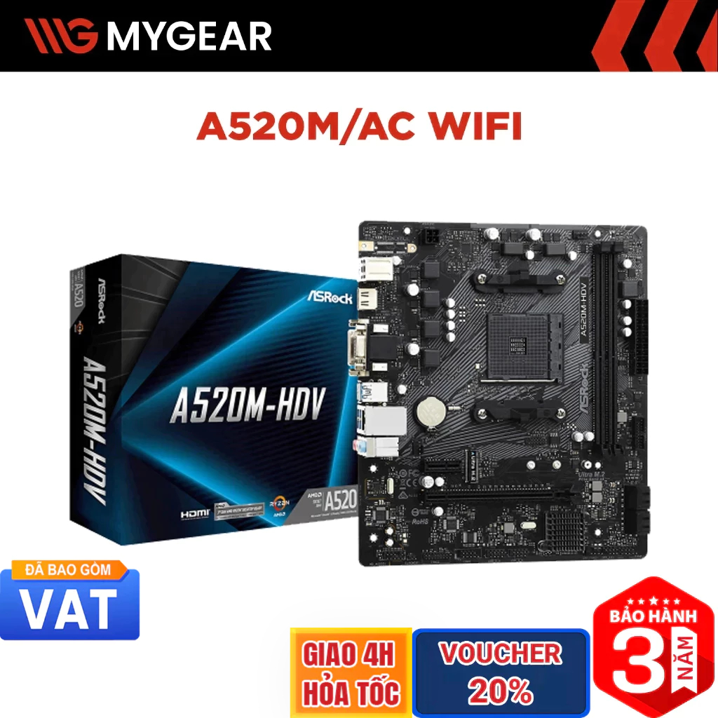 Mainboard ASRock A520M/ac Hỗ trợ AMD AM4 DDR4