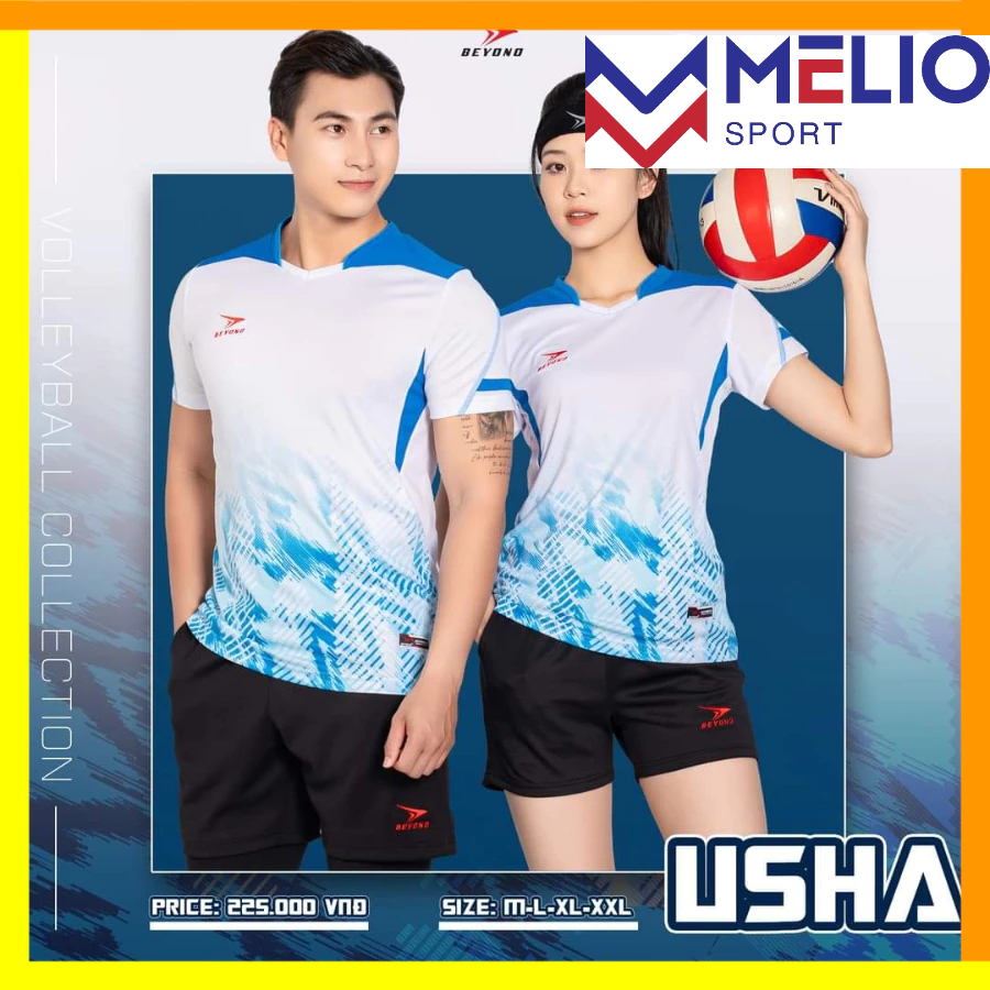 Bộ Quần Áo Bóng Chuyền Nam Nữ Beyono Usha Chính Hãng, Áo Beyono Thể Thao Chất Liệu Vải Mè