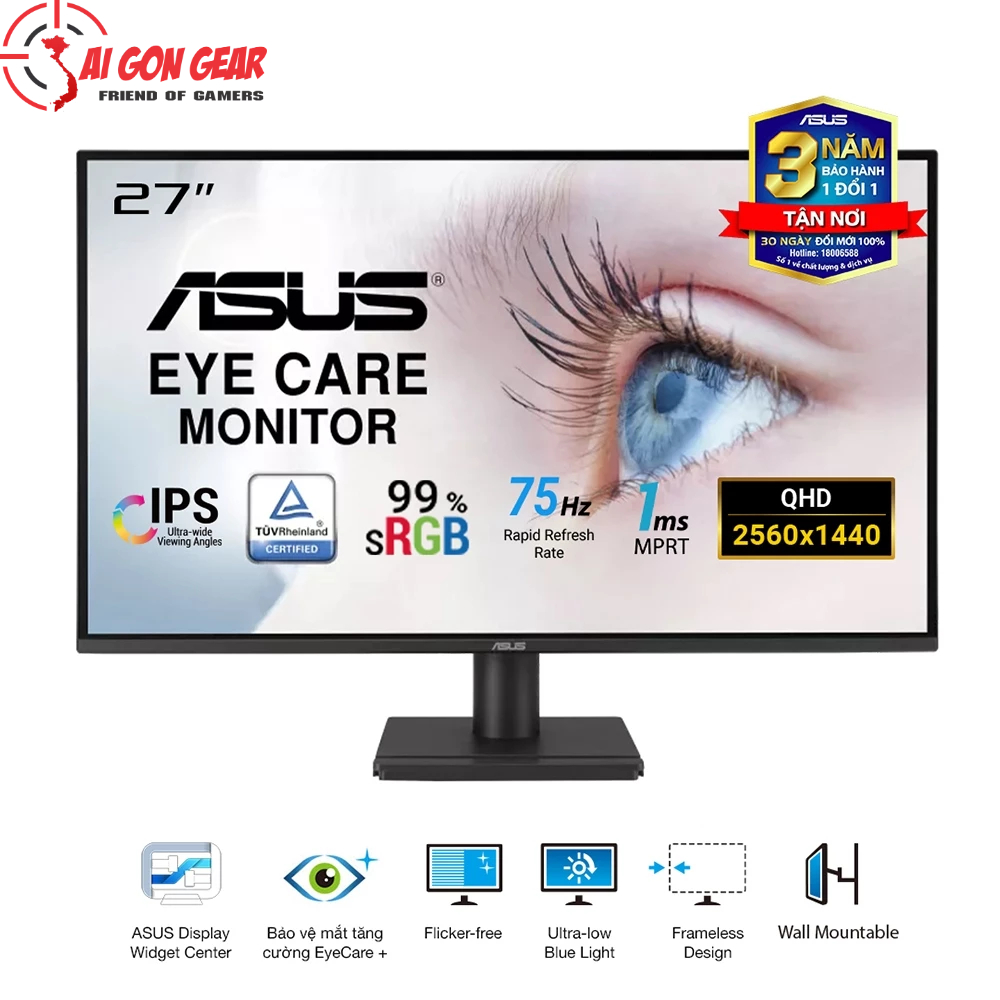 Màn Hình ASUS VA27AQ (27 inch - IPS - 2K - 75Hz - 1ms - Speaker)