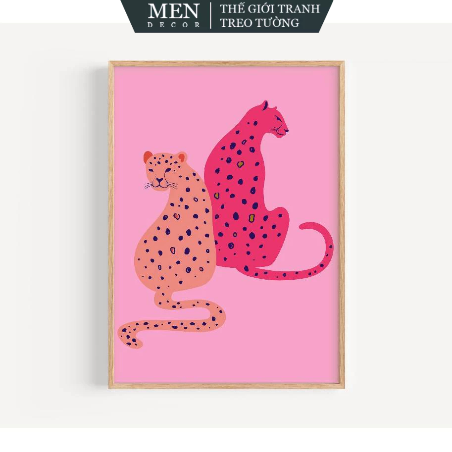Tranh treo tường, Pink Leopard Duo Art Print Modern Jungle Nursery, nhận in theo yêu cầu, tặng kèm đ