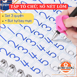 Combo 3 quyen Tô chữ, số , nét Lõm Mực tự xoá cho bé 4-6 tuổi ( Kmef 2 Bút+ 6 ngòi, 2 đệm cá)
