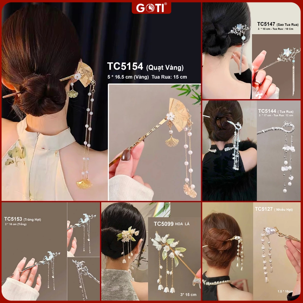GOTI Trâm Cài Tóc Tết Hình Quạt Kiểu Trâm Búi Tóc Cosplay Phong Cách Hán Phục Cổ Điển Cho Nữ TC517