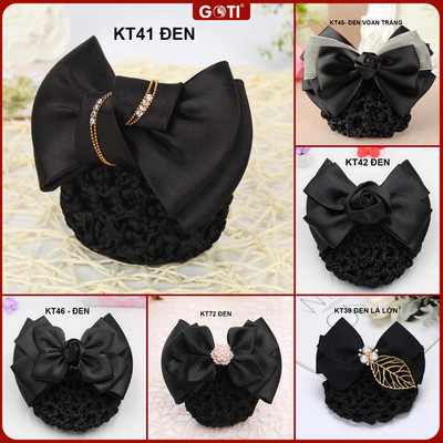 GOTI Thời Trang Nữ Kẹp Búi Lưới Tóc Đính Nơ Phối Màu Đen, Xanh, Đỏ, Tím, Hồng Công Sở, Y Tá KT45