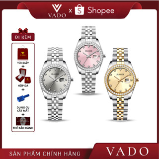 Đồng Hồ Nữ Sang Chảnh Đính Đá Mặt Tròn, Dây Kim Loại Bền Không Rỉ, Hỗ Trợ Kháng Nước DHJ9850 JRANDE