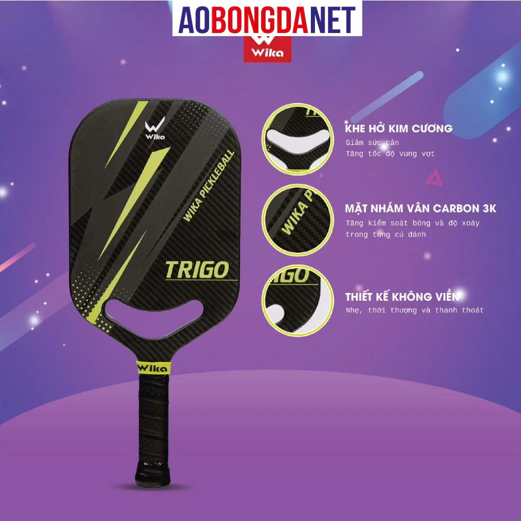 Vợt Pickle Ball Wika Trigo Chính Hãng, Lõi Tổ Ong 8mm và Khe Hở Kim Cương Tăng Tốc Aobongdanet