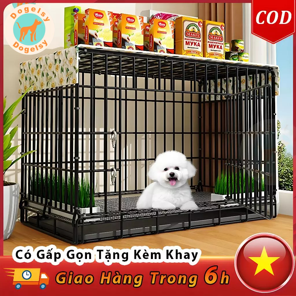 🐈Dogelsy🐕Chuồng Chó Mèo Gấp Gọn Lồng chuồng nuôi chó mèo giá rẻ Tặng Khay Vệ Sinh Cho Chó Nhỏ Và Vừa