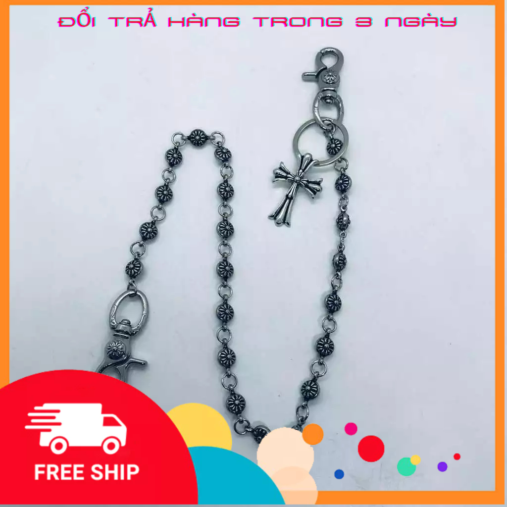 Chain quần xích quần Chrome Heart double cross  bạc fullbox.