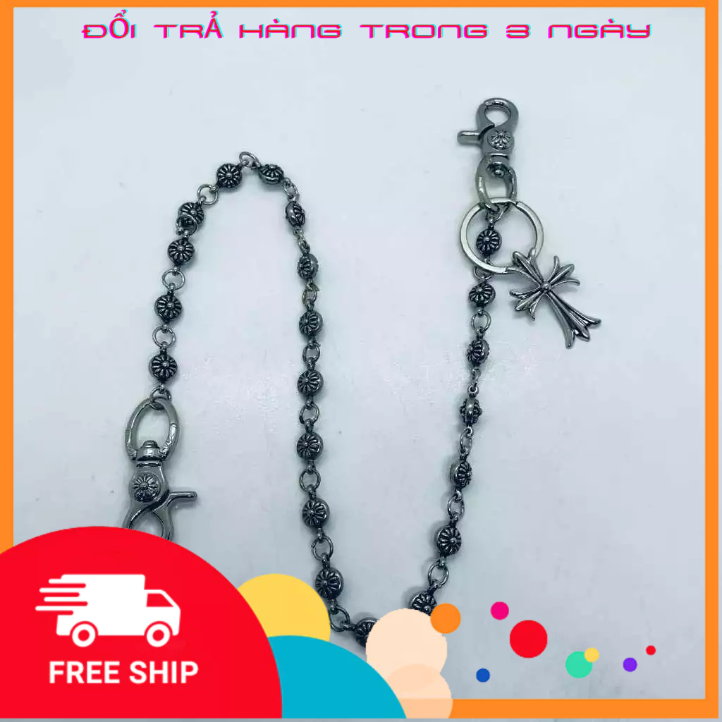 Chain quần xích quần Chrome Heart mini cross  bạc fullbox.
