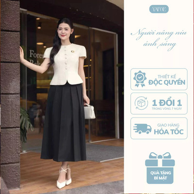 [Tách Set] Thiết Kế YAME Áo Tweed Tay Hến Cúc Bọc Vạt Tròn Chân Váy Ly To Túi Sườn - Lyra YA+YCV749