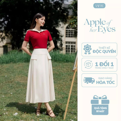 Set Nữ YAME Áo Đỏ Ngắn Tay Cúc Bọc Cổ Thủy Thủ & Chân Váy Xòe Dài Xếp Ly Bên - EllieYA729 LenaYCV730