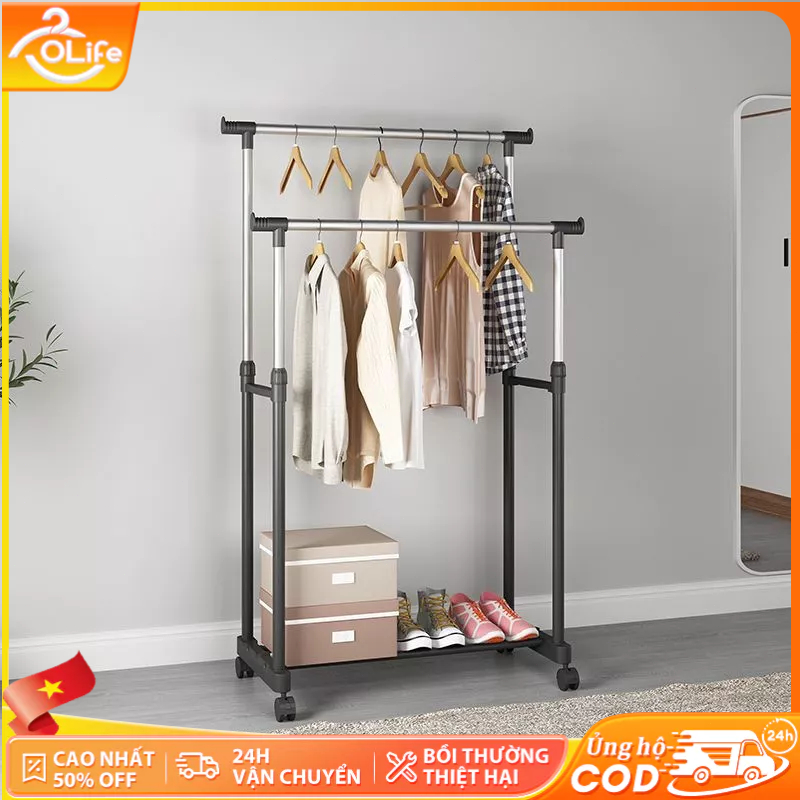 𝐎𝐥𝐢𝐟𝐞 Giá Phơi Quần Áo Dễ Lắp Ráp Kệ Treo Quần Áo Có Bánh Xe Sào Phơi Quần Áo Hạ Cánh Có Gấp Gọn Phò