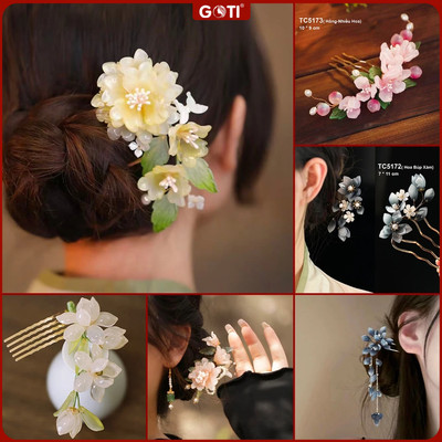 GOTI Trâm Cài Tóc Hoa Mộc Lan, Hoa Trà Dành Cho Nữ Đẹp Phụ Kiện Tóc Nữ 8/3 20/10 TC5160