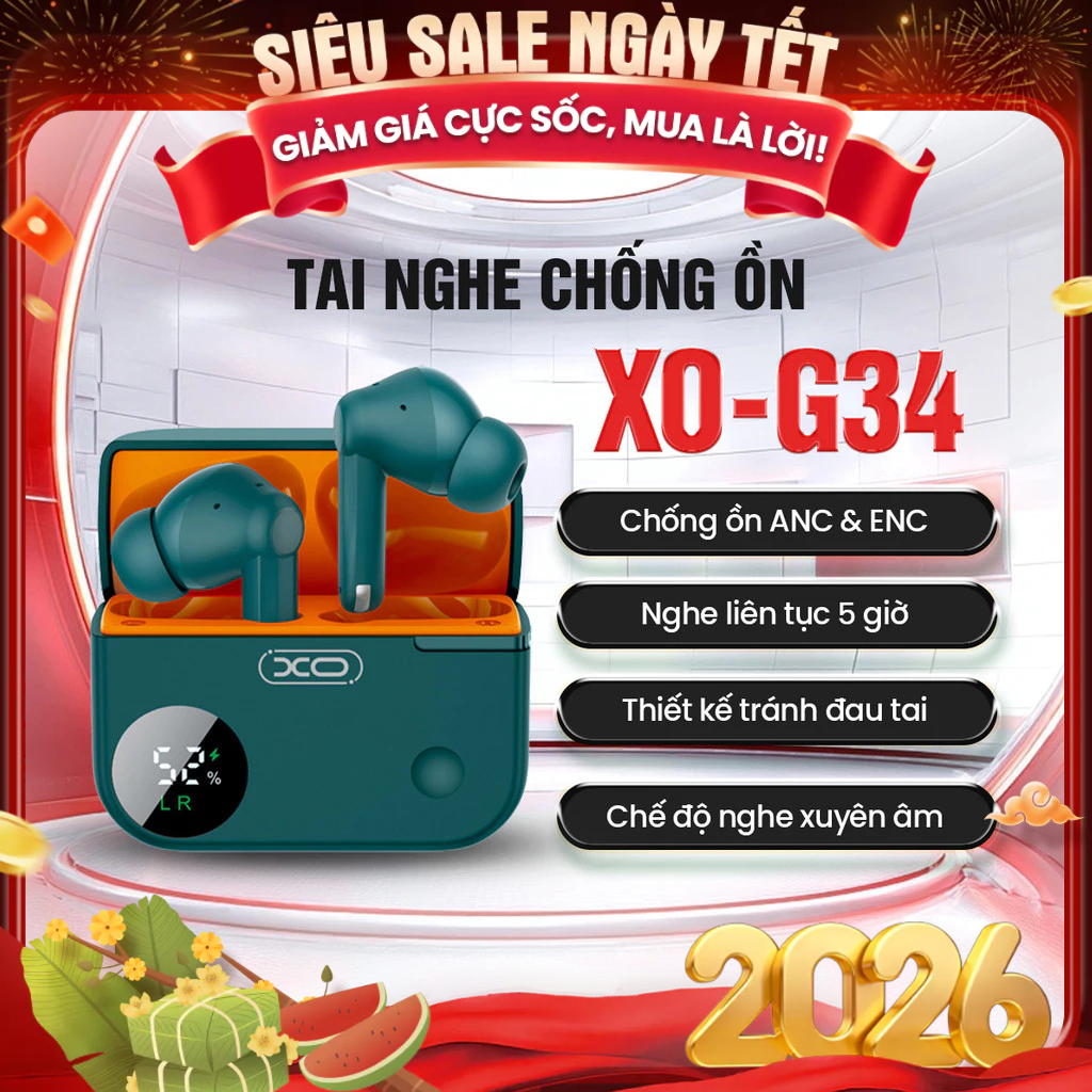 Tai Nghe Bluetooth XO-G34 Chống Ồn, Dùng 5h Liên Tục, Cảm Ứng, Hệ Thống Âm Thanh Nổi Stereo