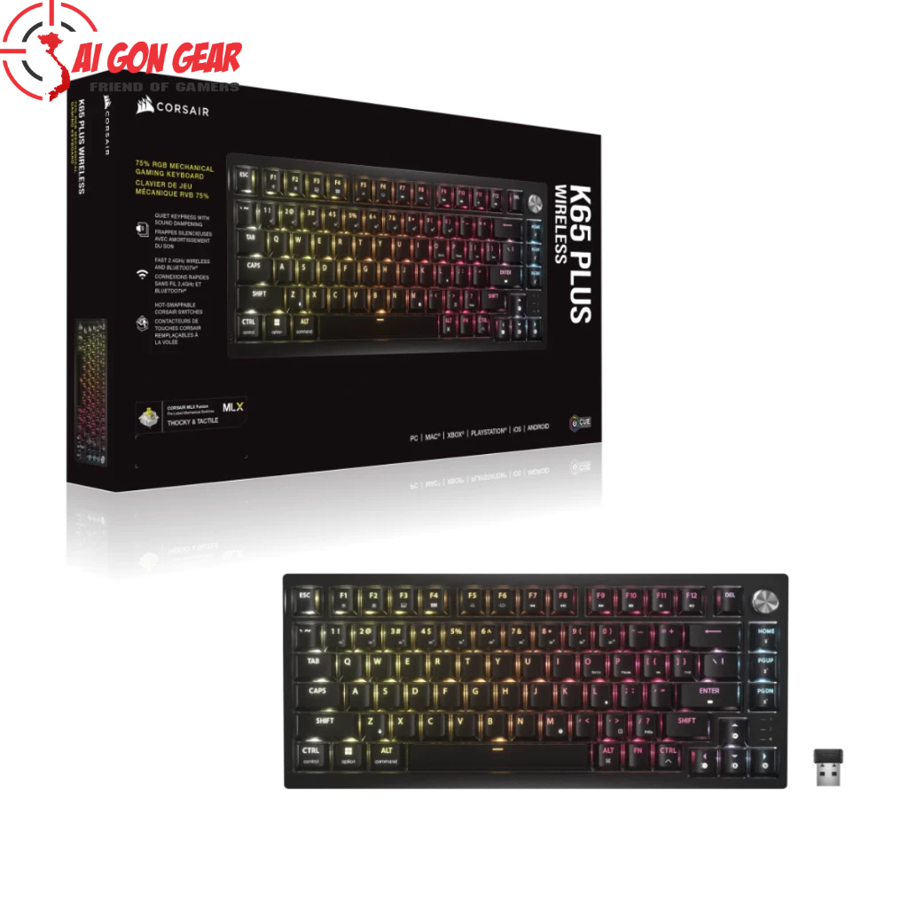 Bàn phím không dây Corsair K65 PLUS Tactile RGB