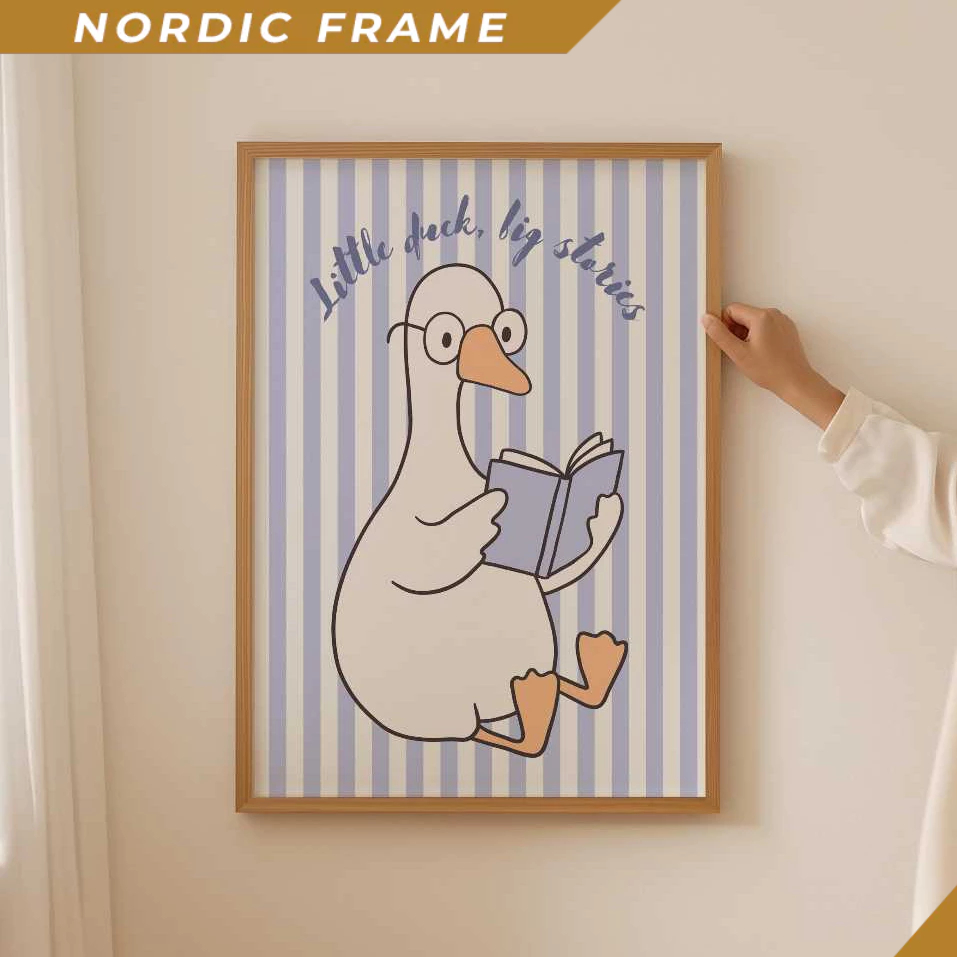 Tranh treo tường, Cute duck Poster, Preppy rubber duck book club Print as book lover gift, Aesthetic