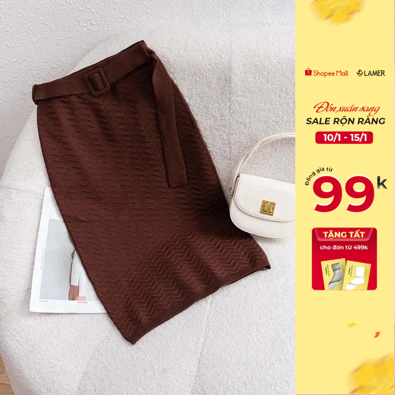 Chân Váy Len VIEN TRAN Ôm Bo Gấu Đai Rời V62F22T002