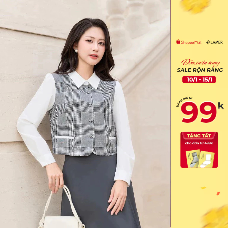 Áo Sơ Mi Nữ Phối Cổ Đức Dài Tay LAMER O61H25Q010