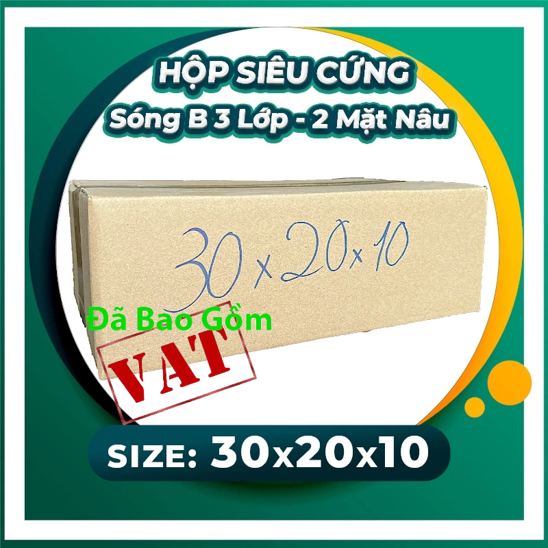 30x20x10 Hộp Carton siêu cứng 2 mặt nâu 3 lớp sóng B (Comboo 50h)
