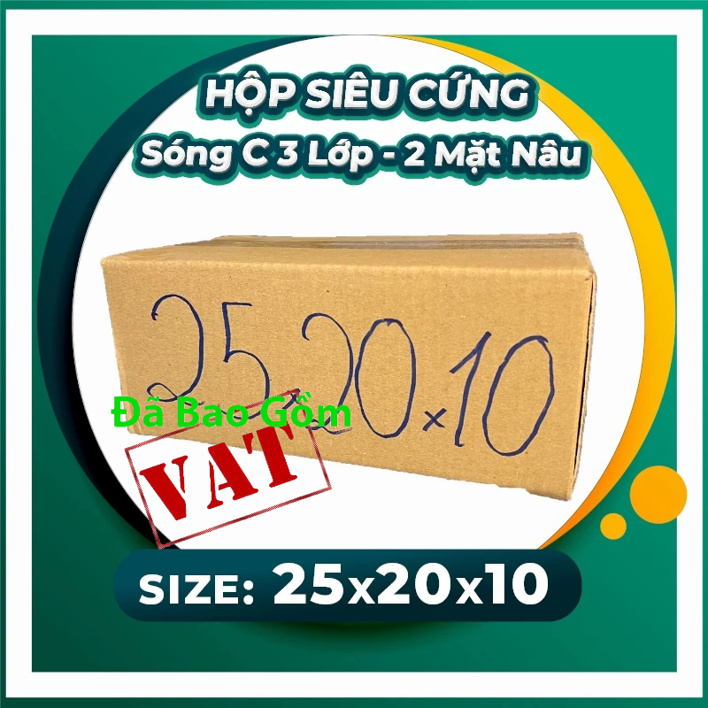 25x20x10 Hộp Carton siêu cứng 2 mặt nâu 3 lớp sóng B (Comboo 50h)