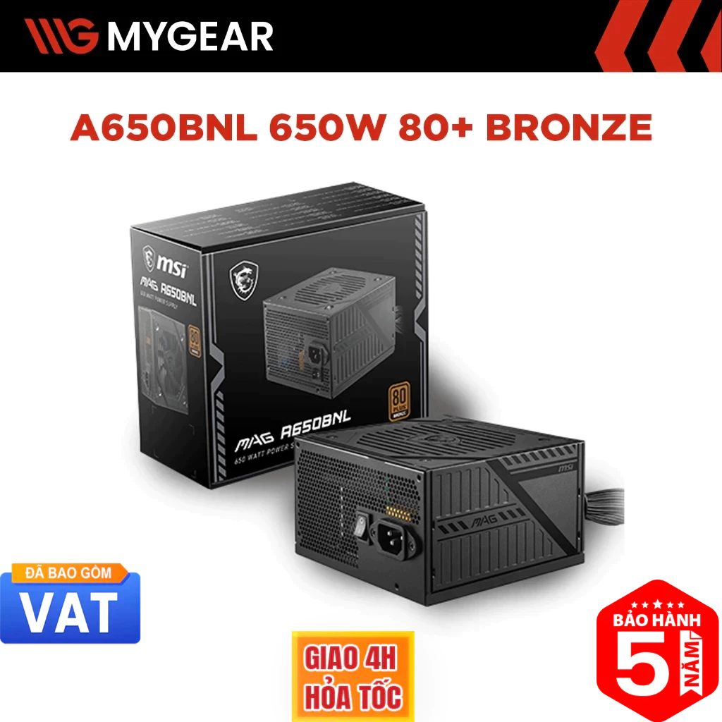 Nguồn máy tính MSI MAG A650BN 650W 80 Plus Bronze