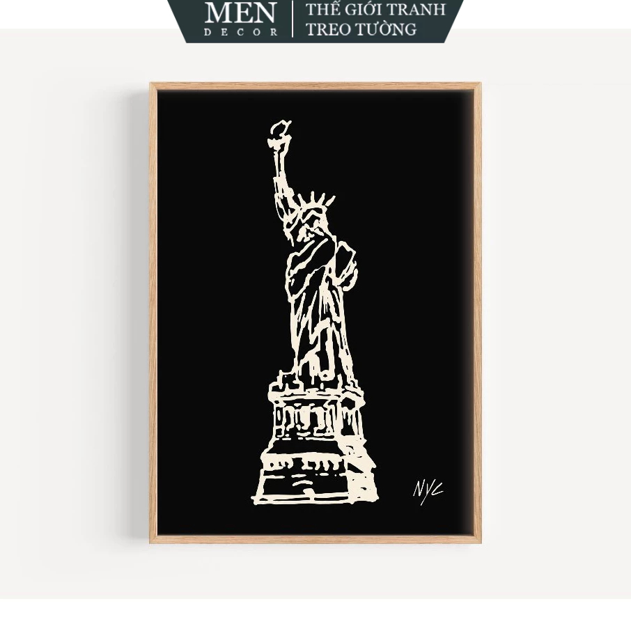 Tranh treo tường, Statue of Liberty Print Modern Silhouette, nhận in theo yêu cầu, tặng kèm đinh tre