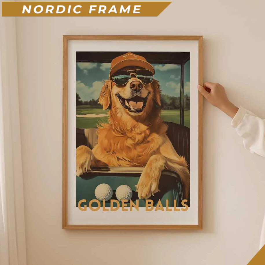 Tranh treo tường, Funny Golden retriever Poster– Funky Golf Lover Wall Art for Funky bathroom or man