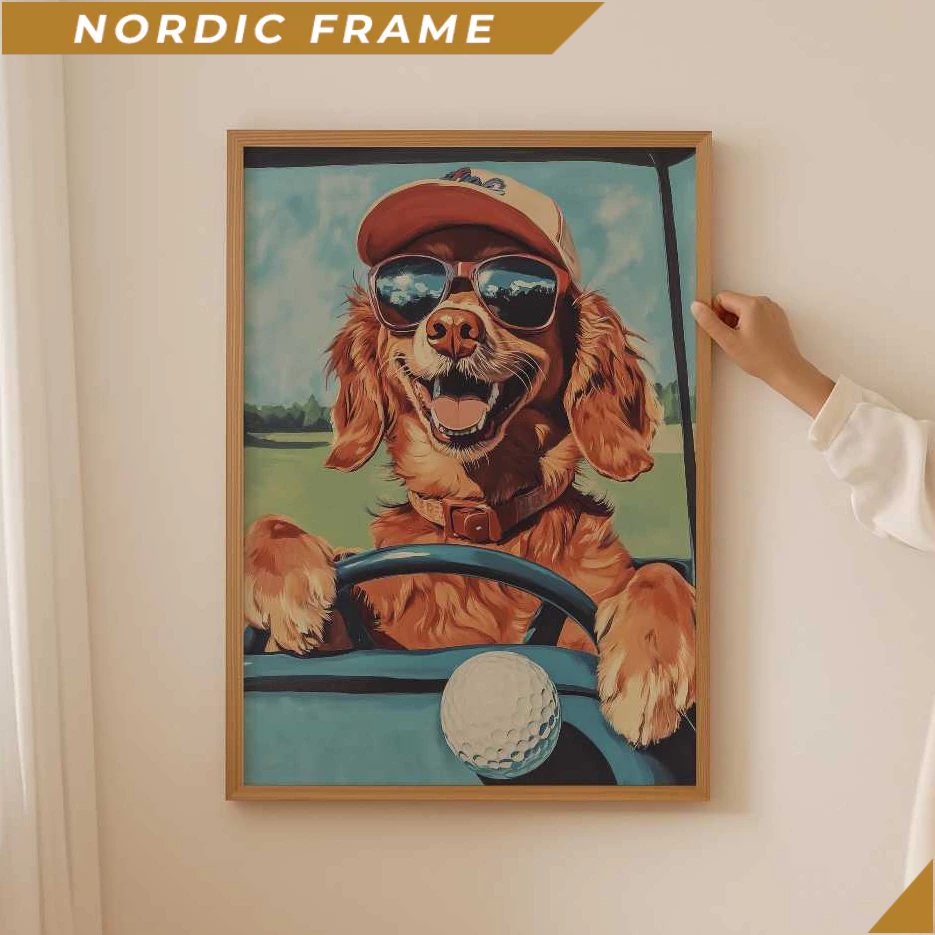 Tranh treo tường, Funny Weiner dog Golf Wall Art- Cute dachshund Print for dog lover, Preppy man cav
