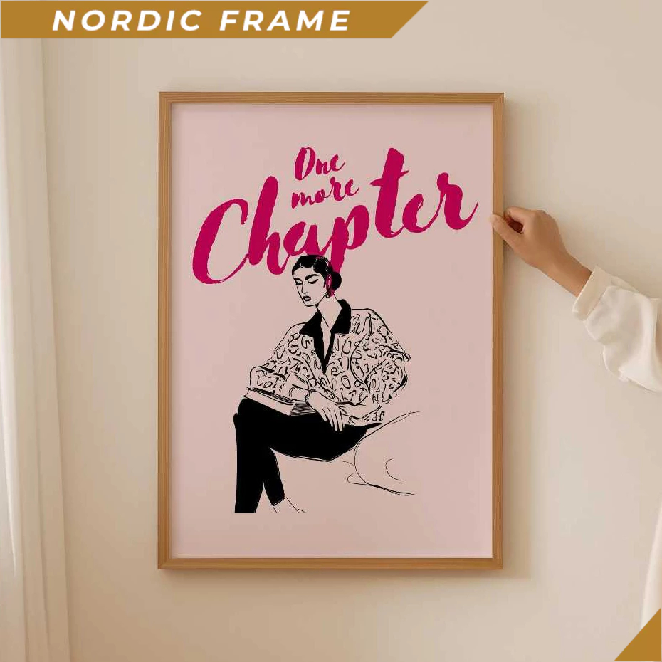 Tranh treo tường, One more chapter Poster, Preppy book club Print as book lover gift, Aesthetic book