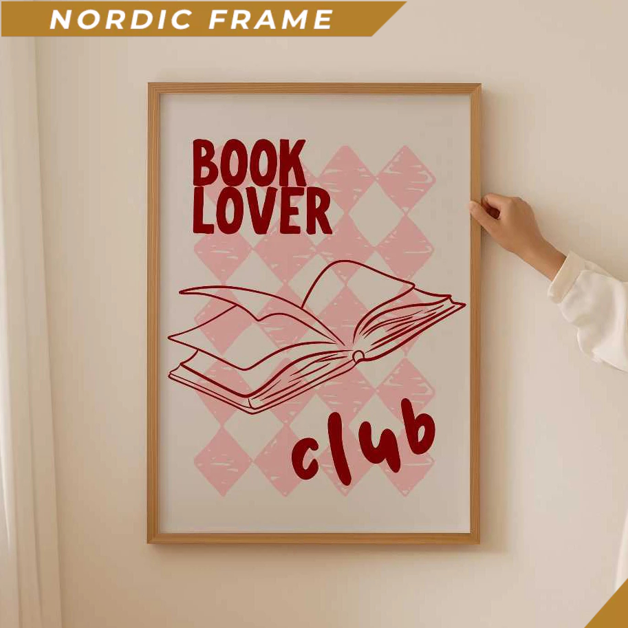 Tranh treo tường, Pink Book lover Poster, Preppy book club Print as book lover gift, Aesthetic book 