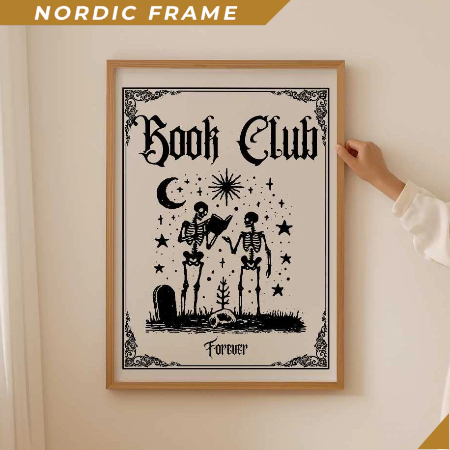 Tranh treo tường, Whimsigoth Book club Poster, Preppy Print as book lover gift, Aesthetic book nook 