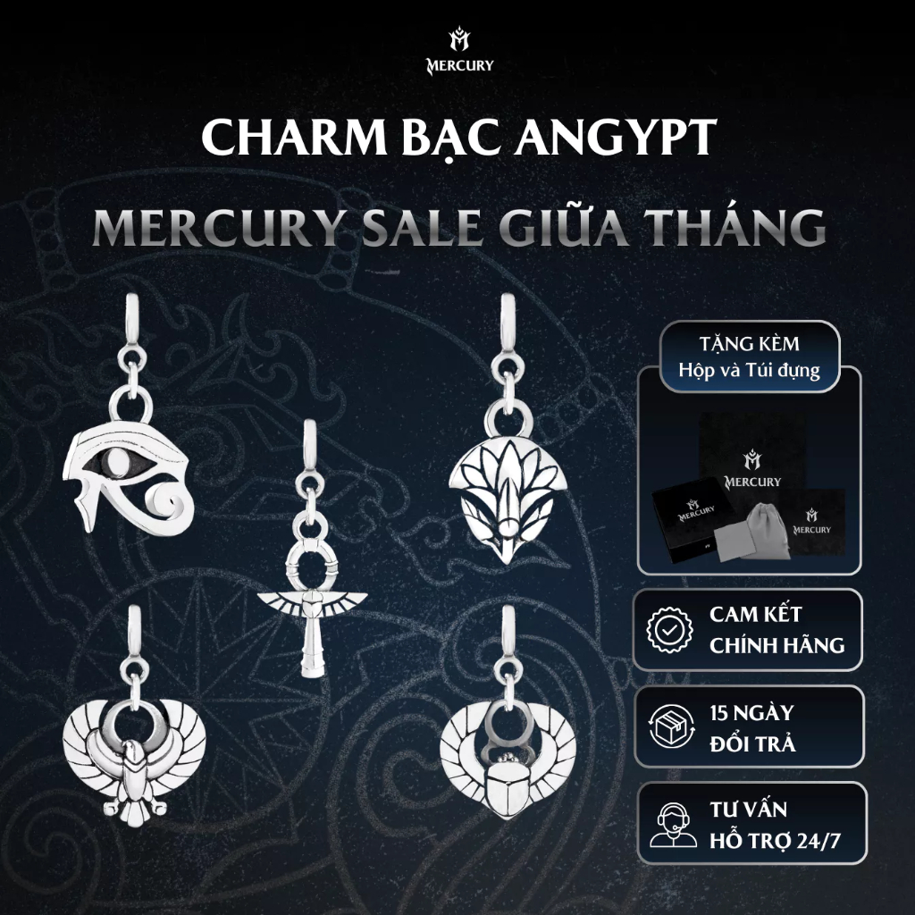 Charm Bạc 925 Mercury Angypt - Phụ kiện trang sức, vòng đeo tay - Họa tiết Ai Cập cổ đại