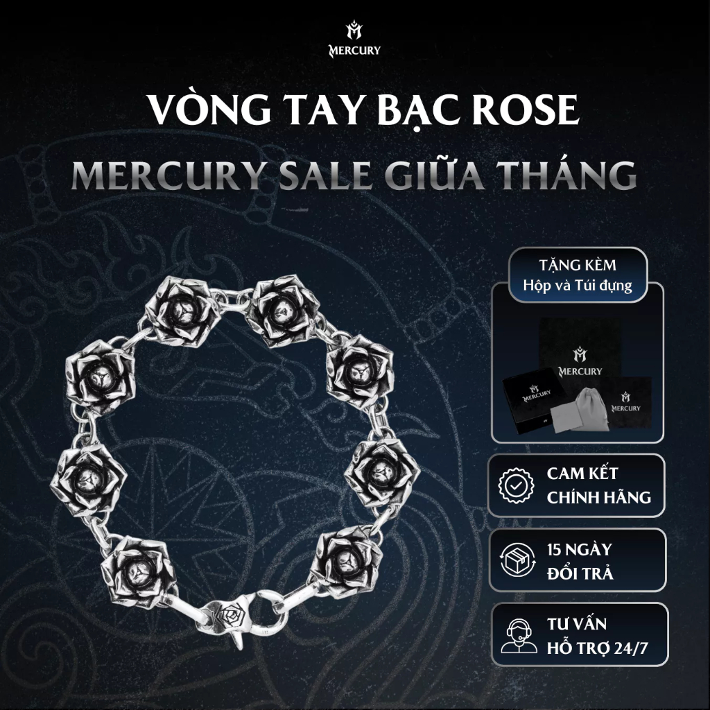 Vòng tay Bạc nam, nữ 925 Mercury The Rose - Trang sức Bạc 925 cao cấp - Mercury collab Tranh Nguyenn