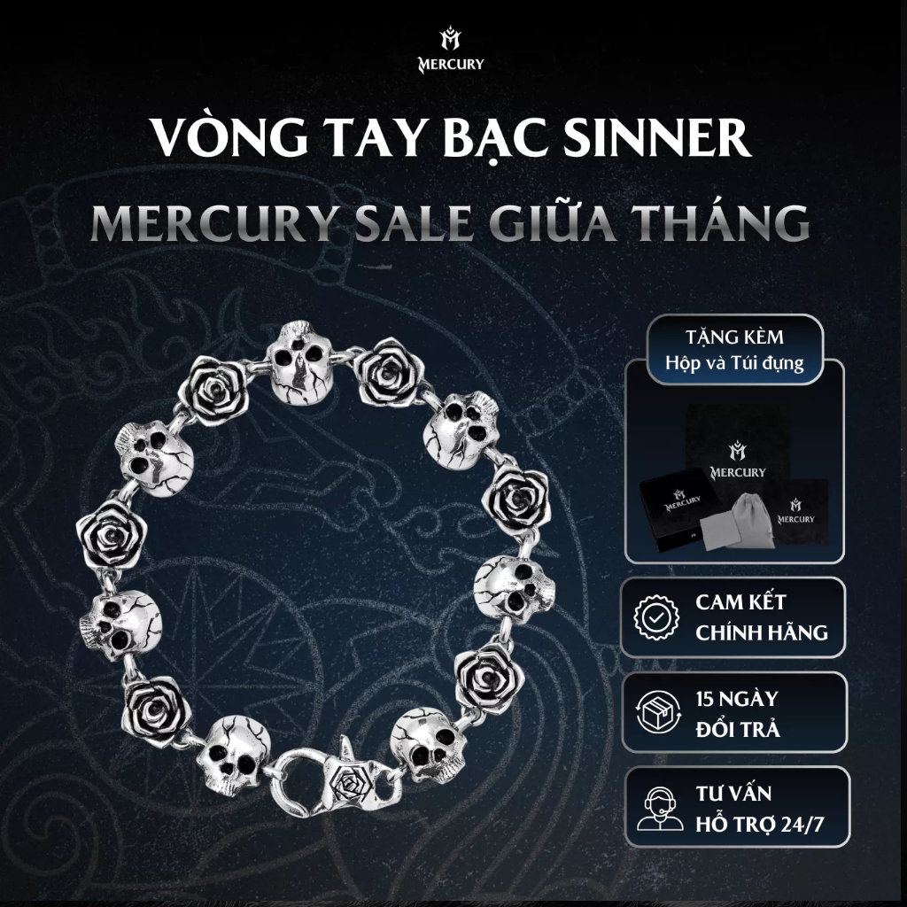 Vòng tay Bạc nam, nữ 925 Mercury The Sinner - Trang sức Bạc 925 cao cấp - Thiết kế độc quyền Mercury