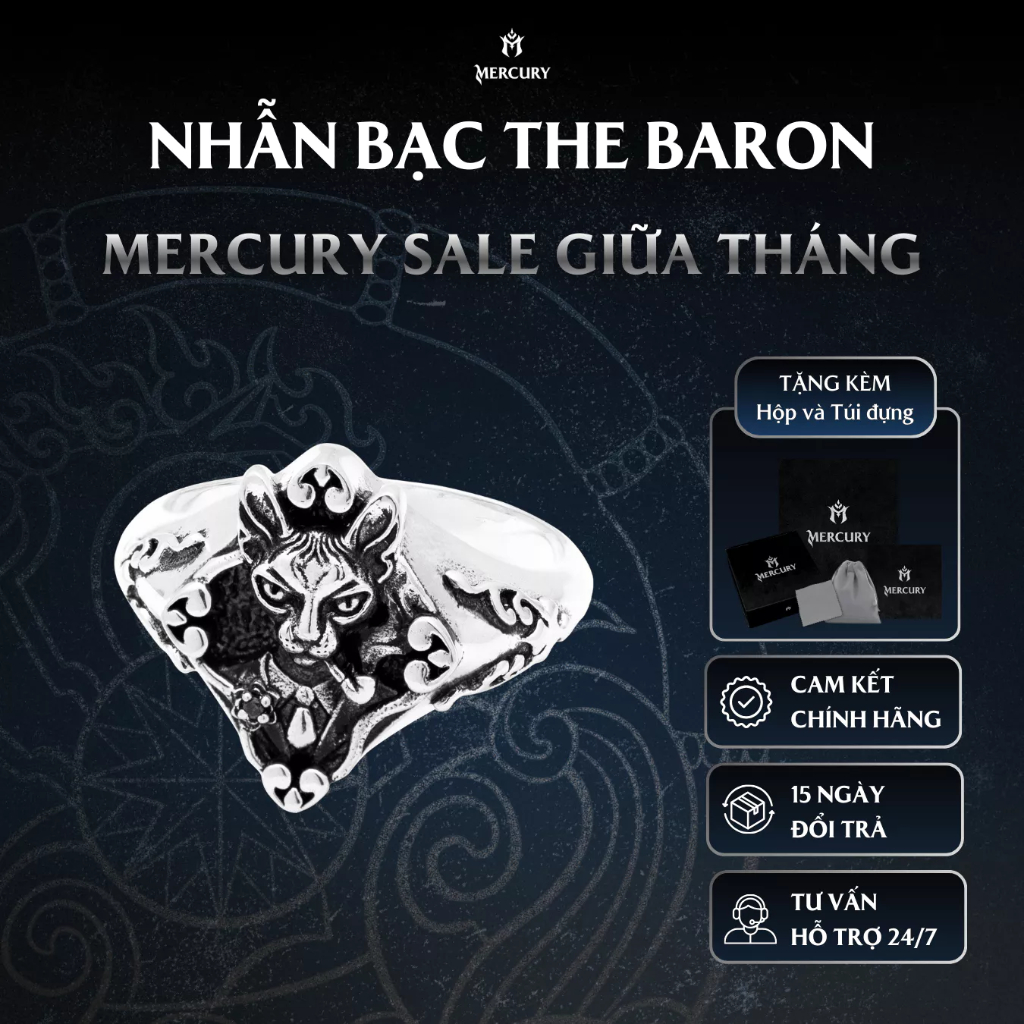 Nhẫn Bạc nam, nữ 925 Mercury The Baron - Trang sức Bạc 925 cao cấp -Thiết kế độc quyền bởi Mercury