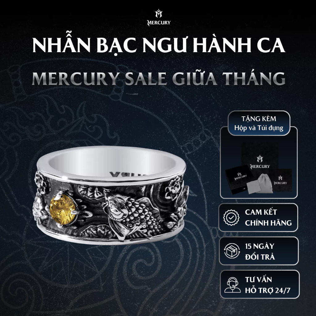 Nhẫn Bạc nam,nữ 925 Mercury Ngư Hành Ca  - Trang sức Bạc 925 cao cấp-Thiết kế độc quyền bởi Mercury