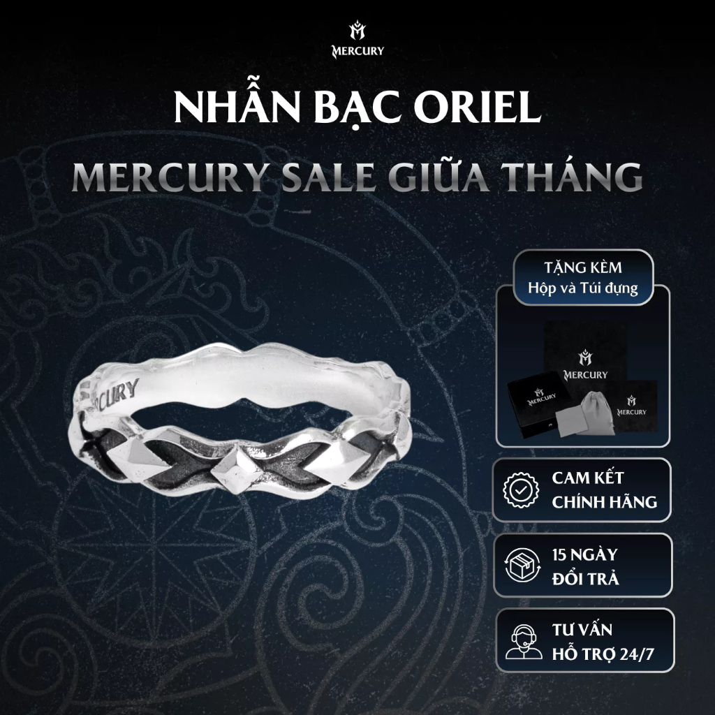 Nhẫn Bạc nam,nữ 925 Mercury Oriel - Trang sức Bạc 925 cao cấp-Thiết kế độc quyền bởi Mercury