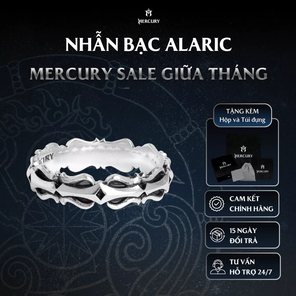 Nhẫn Bạc nam,nữ 925 Mercury Alaric - Trang sức Bạc 925 cao cấp-Thiết kế độc quyền bởi Mercury