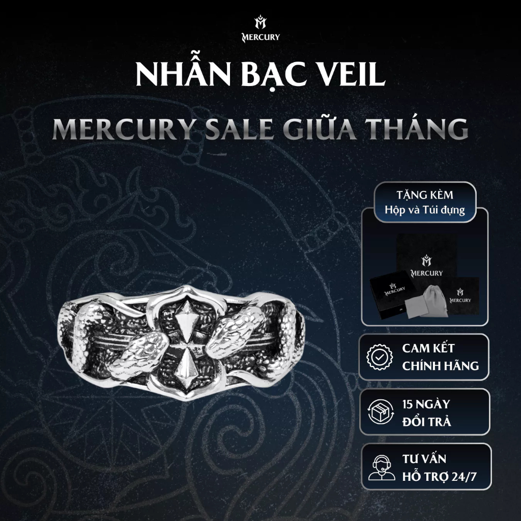 Nhẫn Bạc nam,nữ 925 Mercury Veil  - Trang sức Bạc 925 cao cấp-Thiết kế độc quyền bởi Mercury
