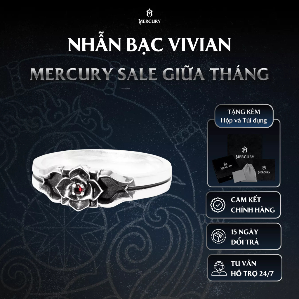 Nhẫn Bạc nam,nữ 925 Mercury Vivian - Trang sức Bạc 925 cao cấp-Thiết kế độc quyền bởi Mercury