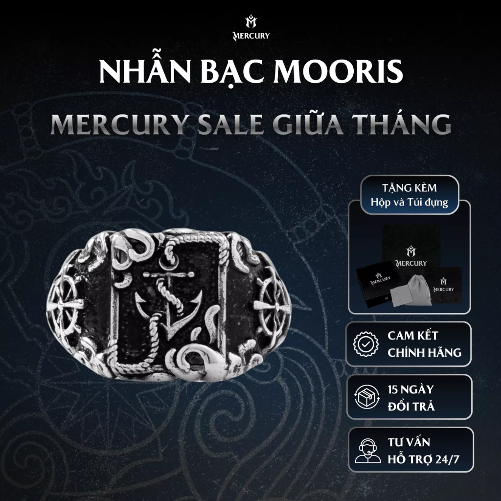 Nhẫn Bạc nam 925 Mercury Mooris - Trang sức Bạc 925 đúc nguyên khối- Thiết kế độc quyền bởi Mercury