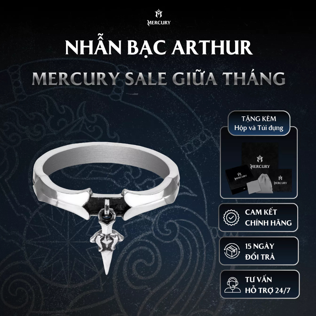 Nhẫn Bạc nam,nữ 925 Mercury Arthur - Trang sức Bạc 925 cao cấp-Thiết kế độc quyền bởi Mercury