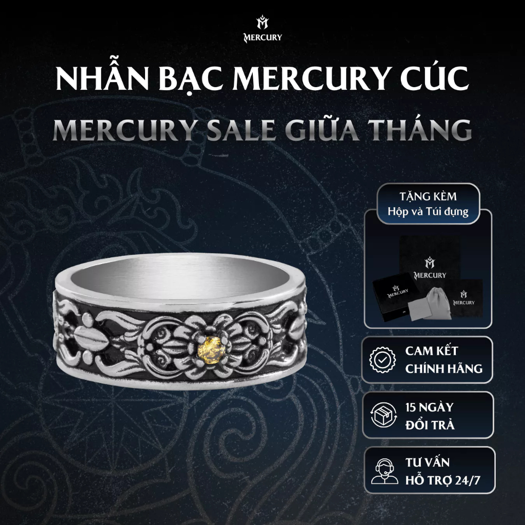 Nhẫn Bạc nam,nữ 925 Mercury Cúc - Trang sức Bạc 925 cao cấp-Thiết kế độc quyền bởi Mercury