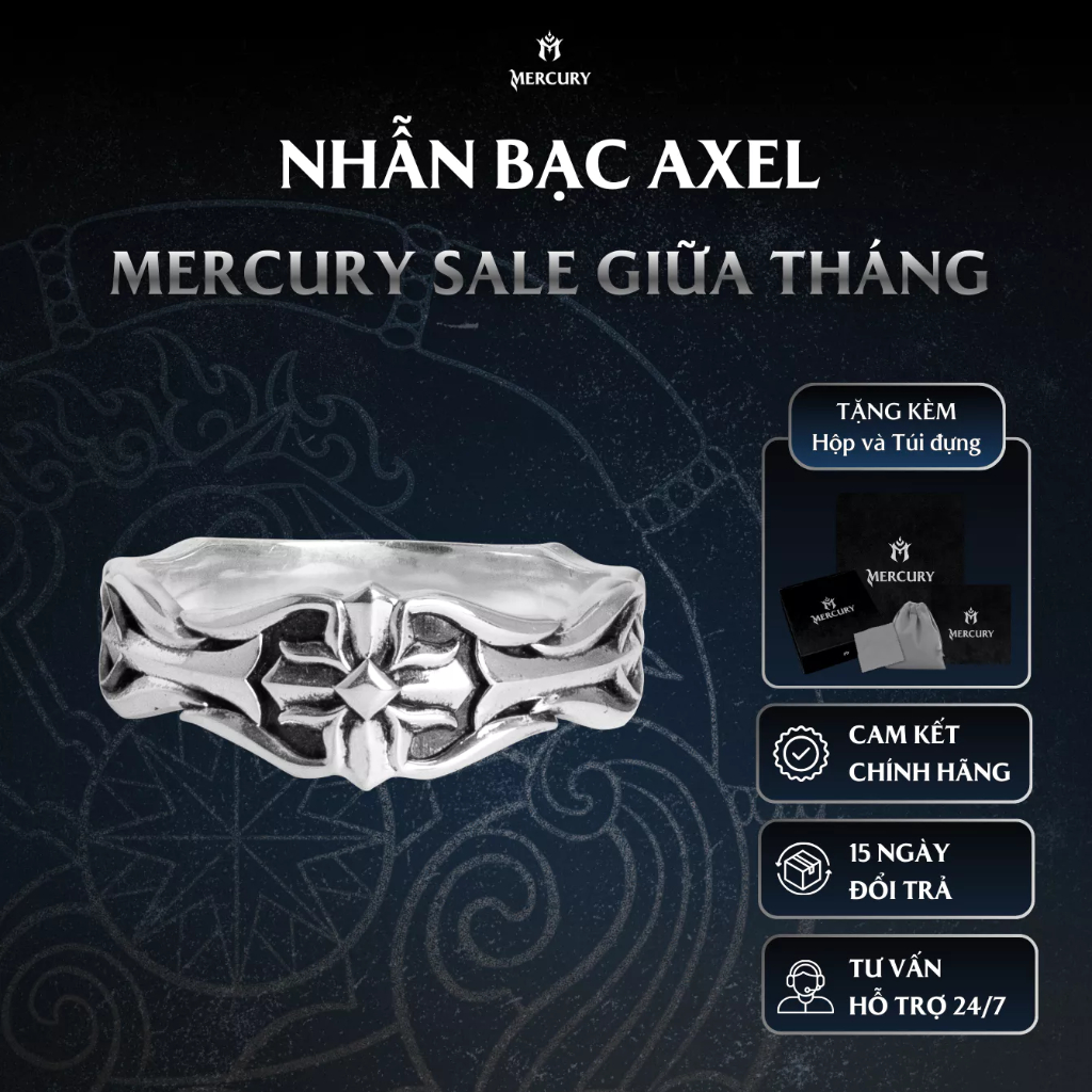 Nhẫn Bạc nam,nữ 925 Mercury Axel - Trang sức Bạc 925 cao cấp-Thiết kế độc quyền bởi Mercury