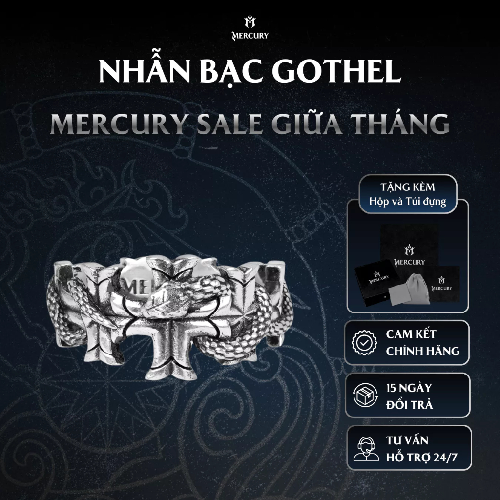 Nhẫn Bạc nam,nữ 925 Mercury Gothel - Trang sức Bạc 925 cao cấp-Thiết kế độc quyền bởi Mercury