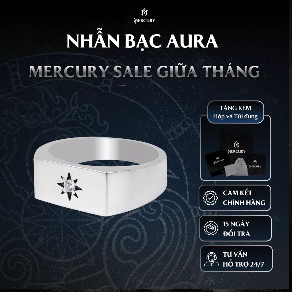 Nhẫn Bạc nam 925 Mercury Aura - Trang sức Bạc 925 đúc nguyên khối - Thiết kế độc quyền bởi Mercury